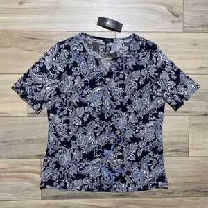 Love Ryan Los Angeles Womens Short Sleeve Paisley‎ Top Size L/XL Black White